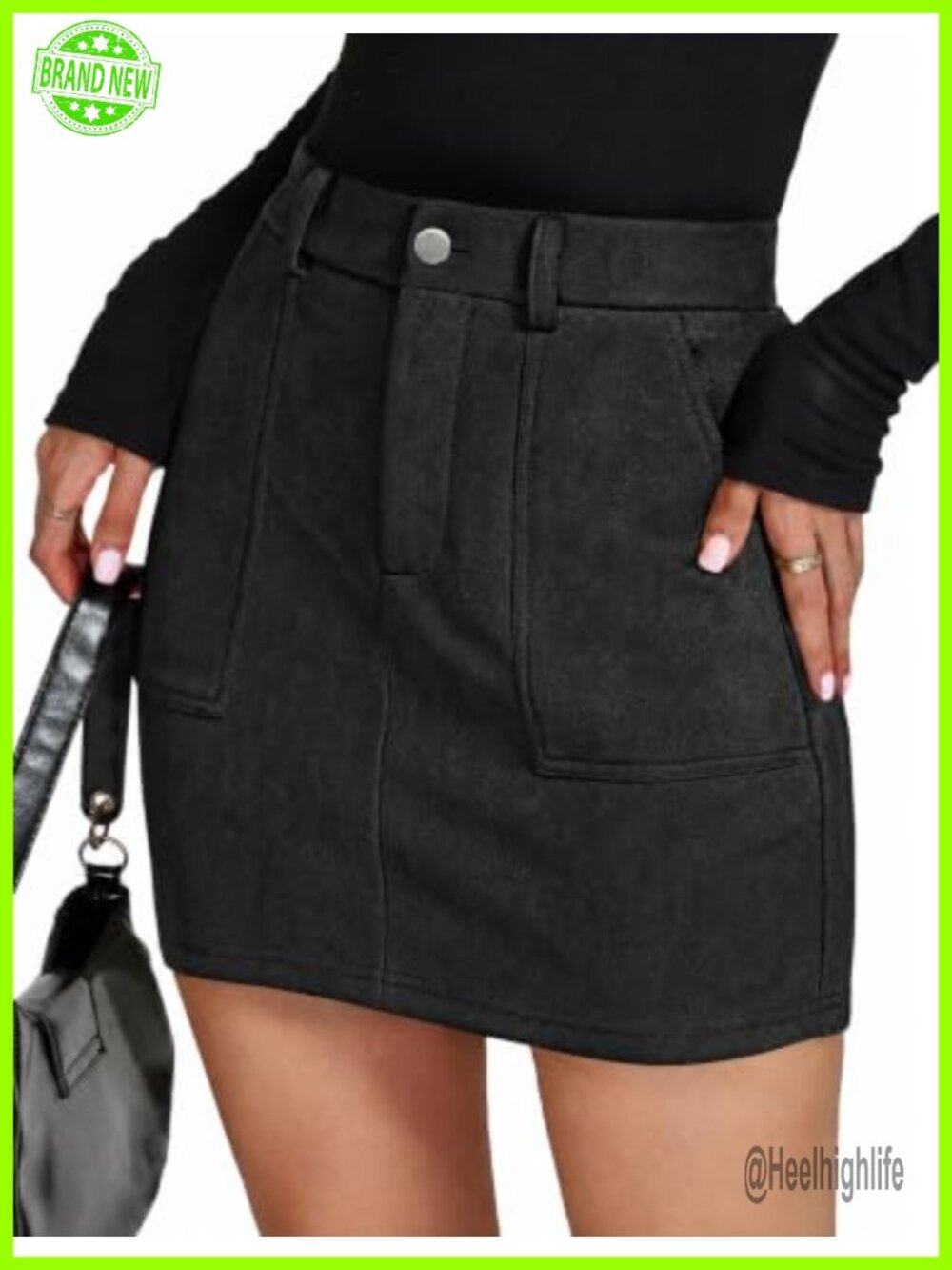 Faux Suede Mini Skirt High Waist Pencil Bodycon with Pockets